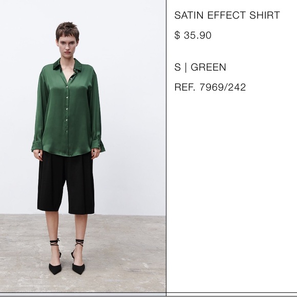 Zara Satin Effect Marsala button down shirt - in GREEN, size S small - Picture 2 of 3